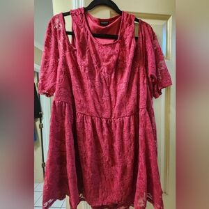 TORRID Maroon Rumba Red BabydollStretch Lace Cold Shoulder Top Size  3X